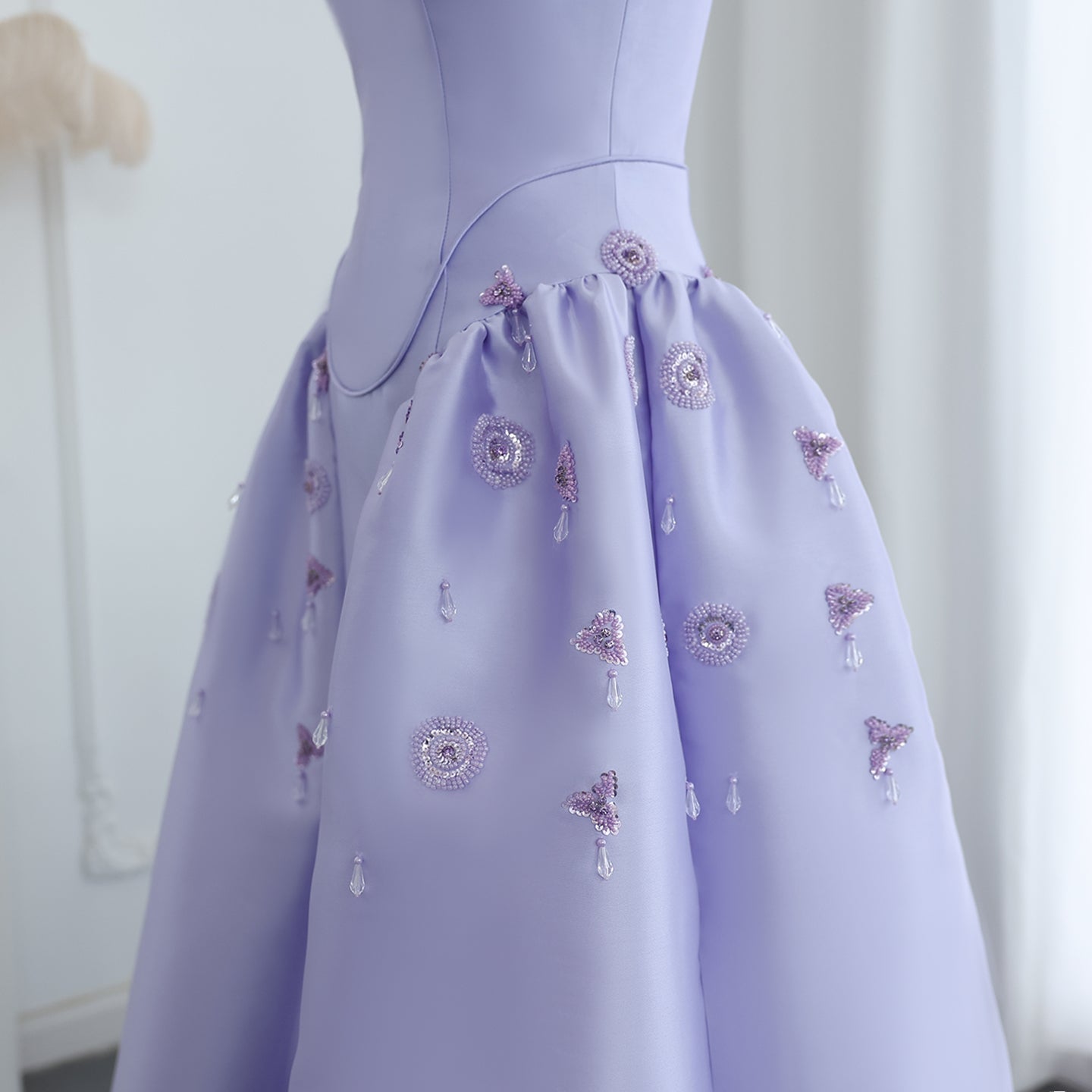 Luxury Pearls Stone Lilac A-Line Sweetheart Satin Evening Dress SS321A