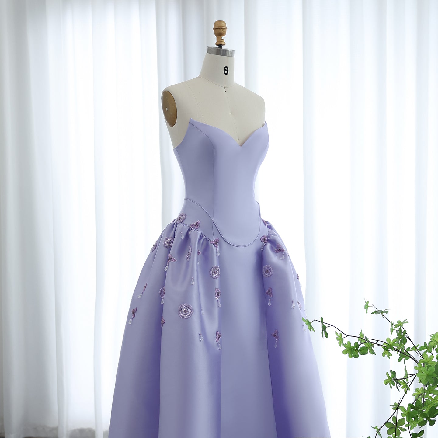 Luxury Pearls Stone Lilac A-Line Sweetheart Satin Evening Dress SS321A