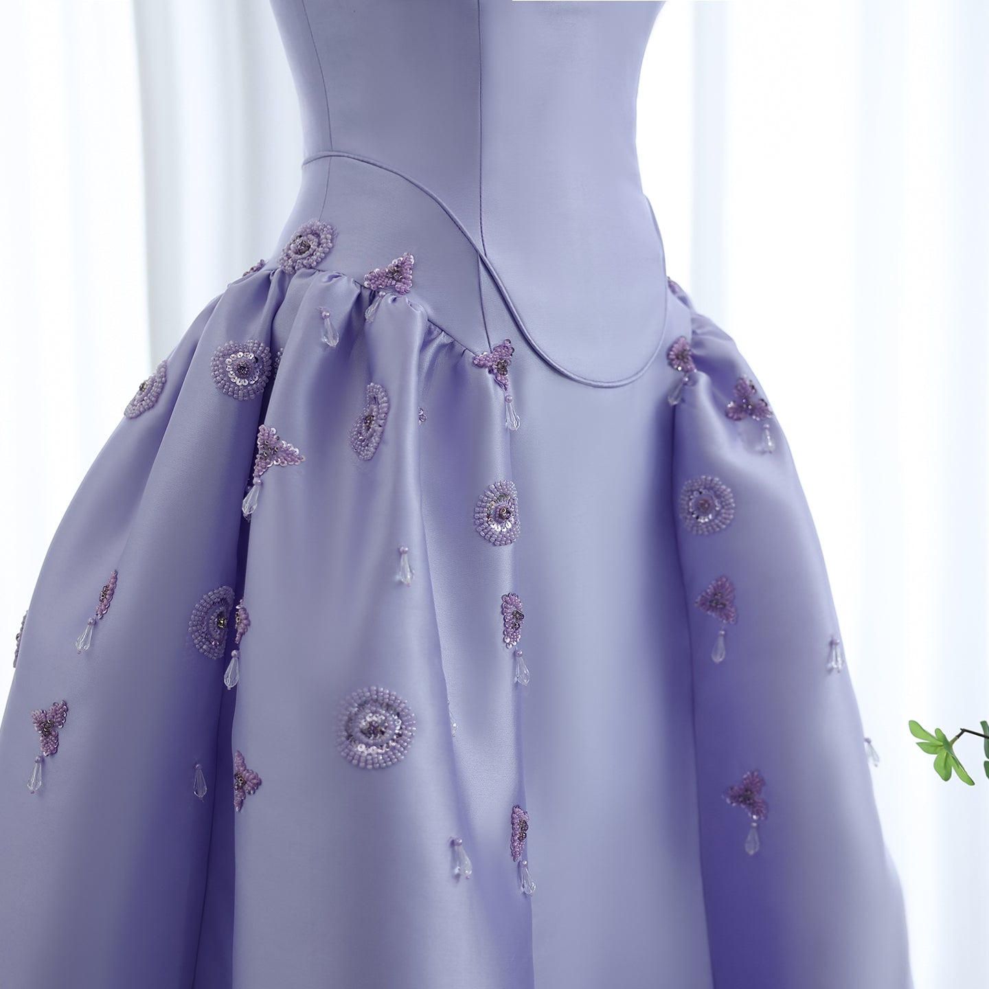 Luxury Pearls Stone Lilac A-Line Sweetheart Satin Evening Dress SS321A