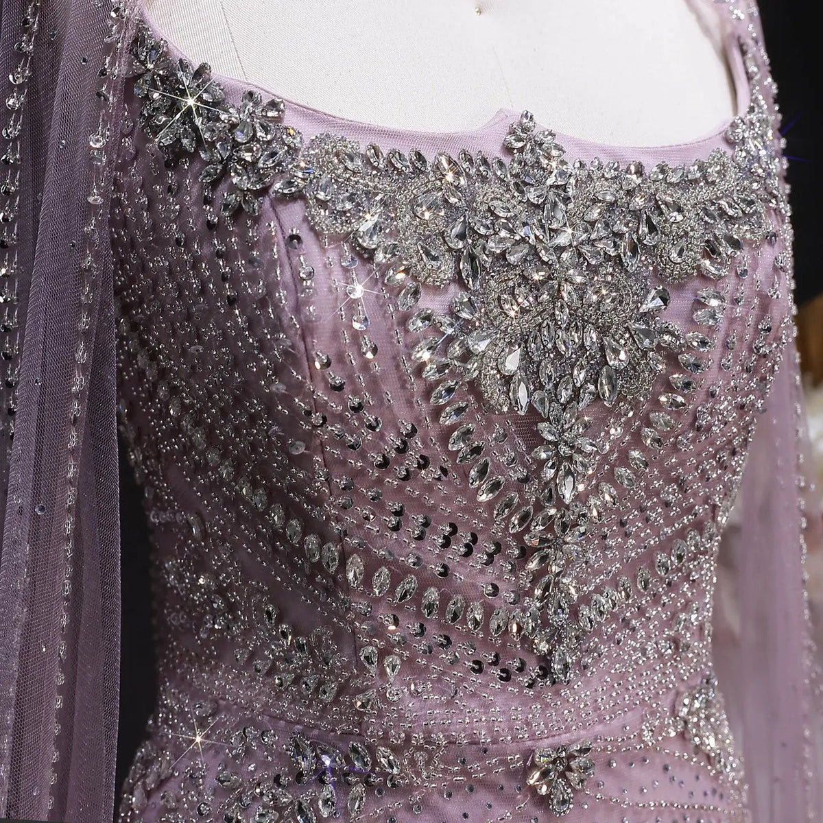 Luxury Champagne Halter Neck Cape Sleeve Beaded Evening Dress SS131