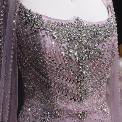Luxury Champagne Halter Neck Cape Sleeve Beaded Evening Dress SS131
