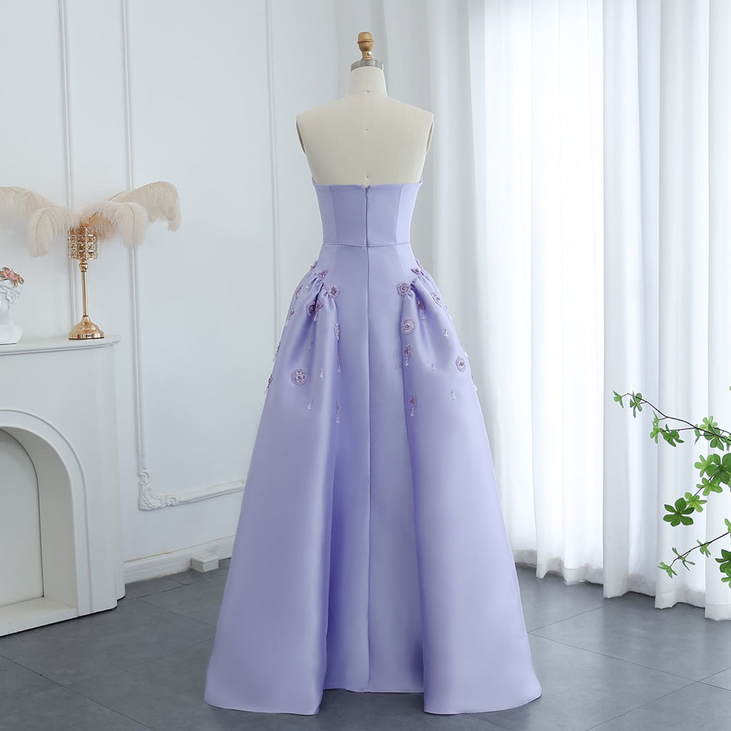 Luxury Pearls Stone Lilac A-Line Sweetheart Satin Evening Dress SS321A