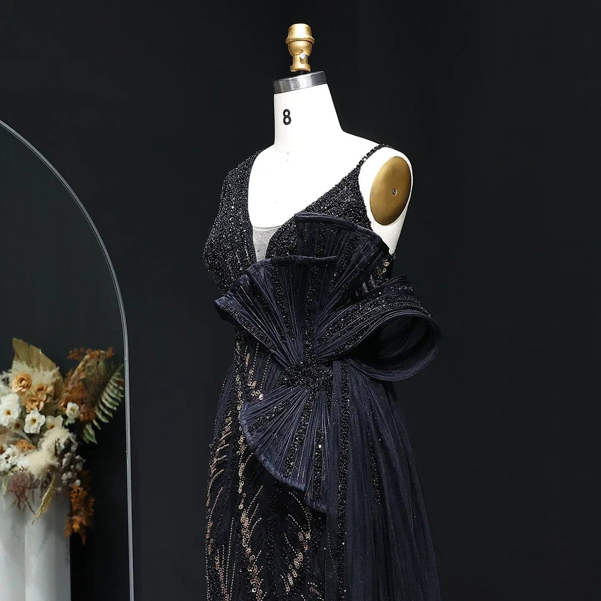 Luxury Beaded 3D Floral Evening Dress with Overskirt SS062