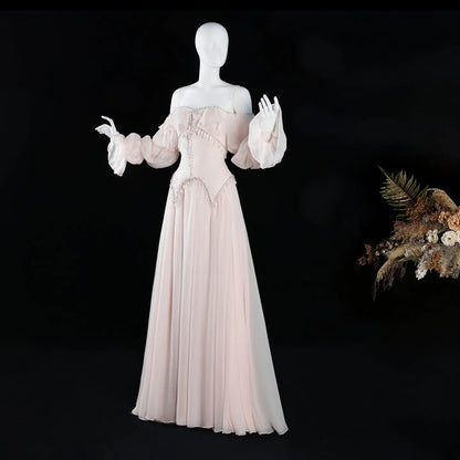 Pearl Pink Off Shoulder Chiffon  Evening Dresses SS412