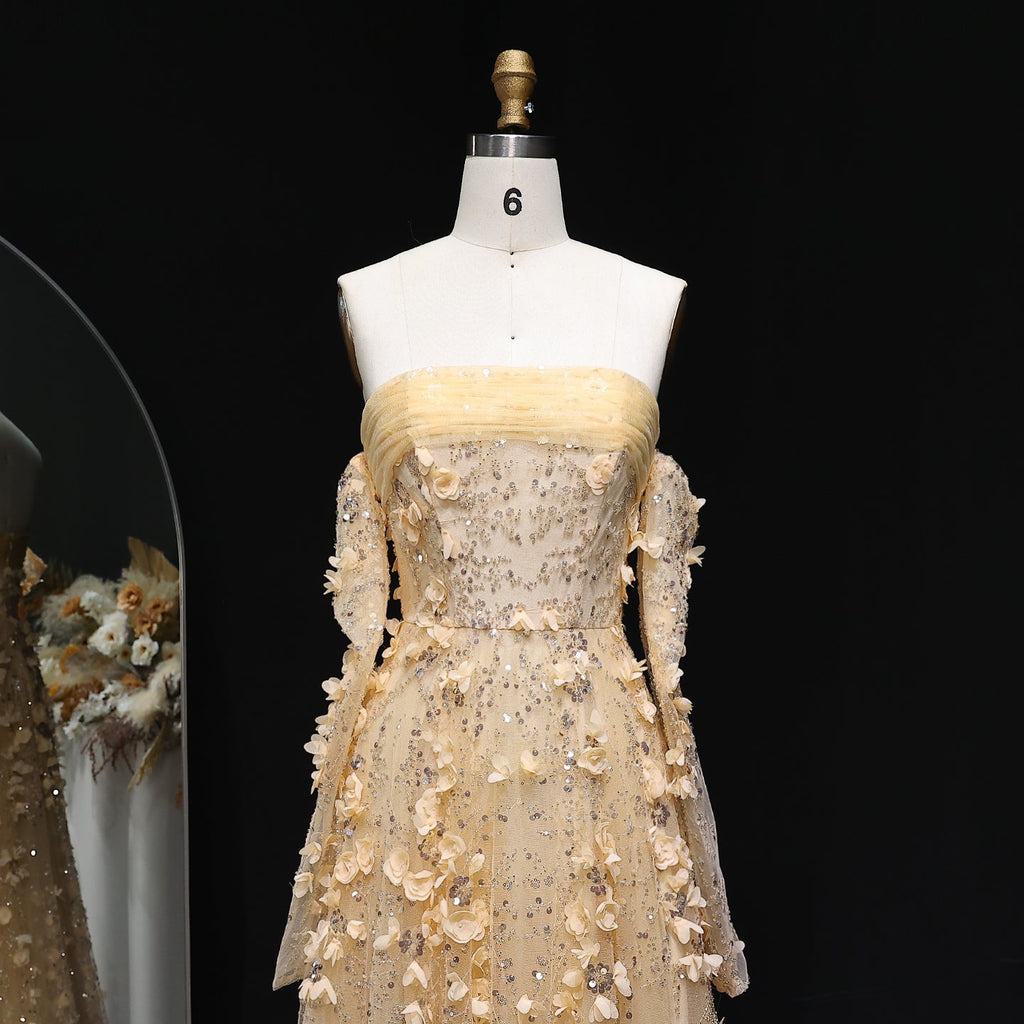 Elegant Pink 3D Flowers Evening Dress with Long Sleeves SS344