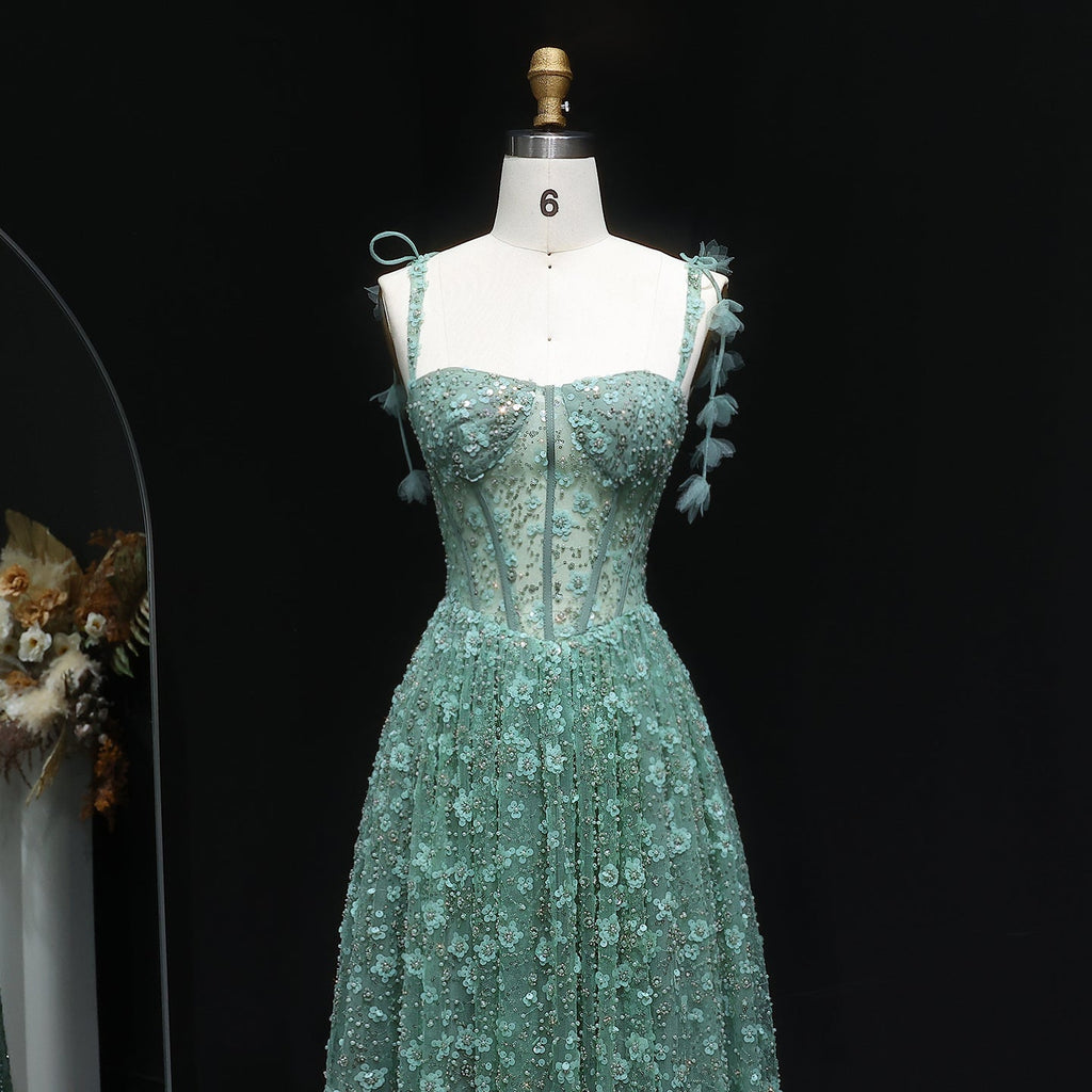 Elegant Pink 3D Floral Spaghetti Strap Evening Dress SS701