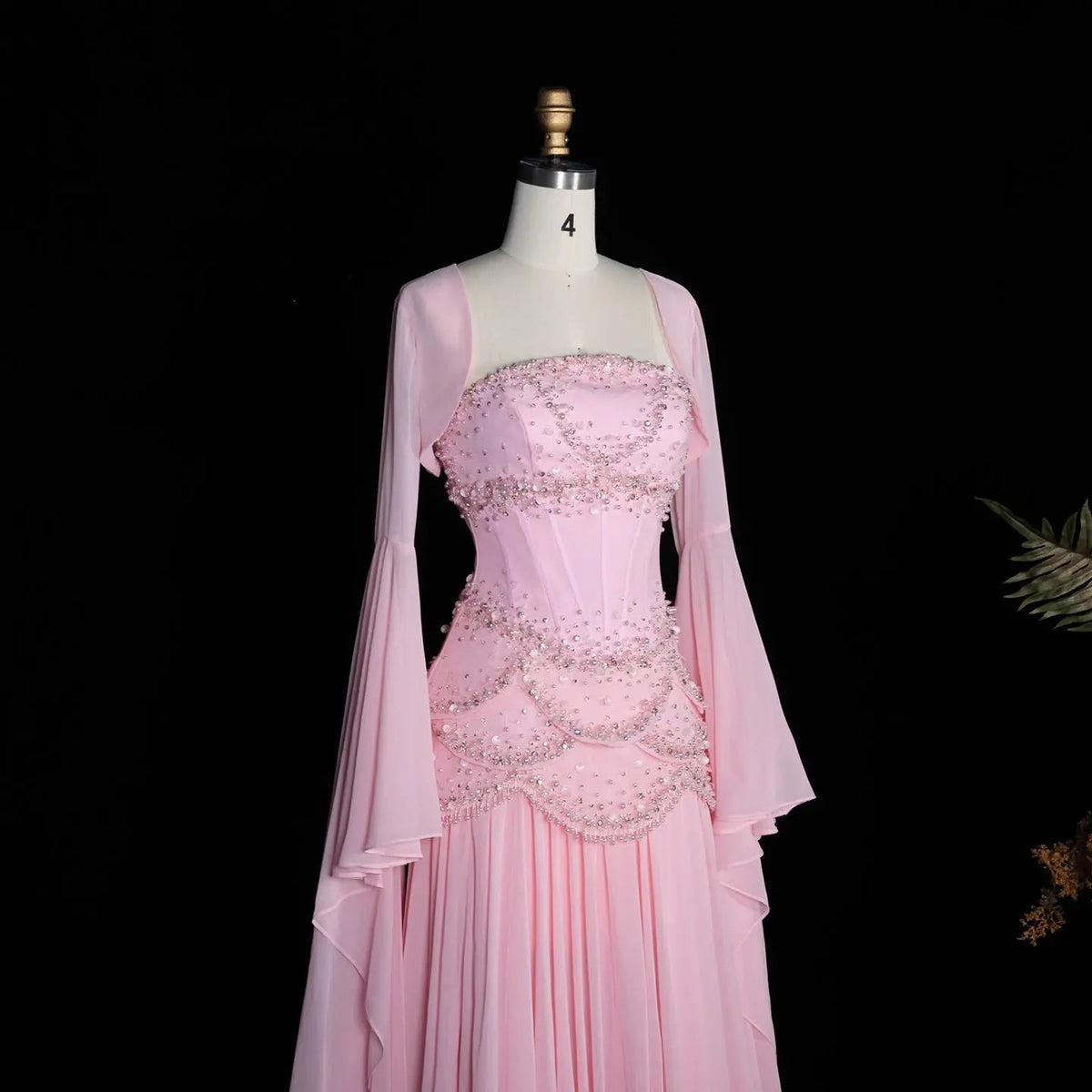 Luxury Pearls Tassel Blue and Yellow Evening Dress with Flowing Sleeves SS286