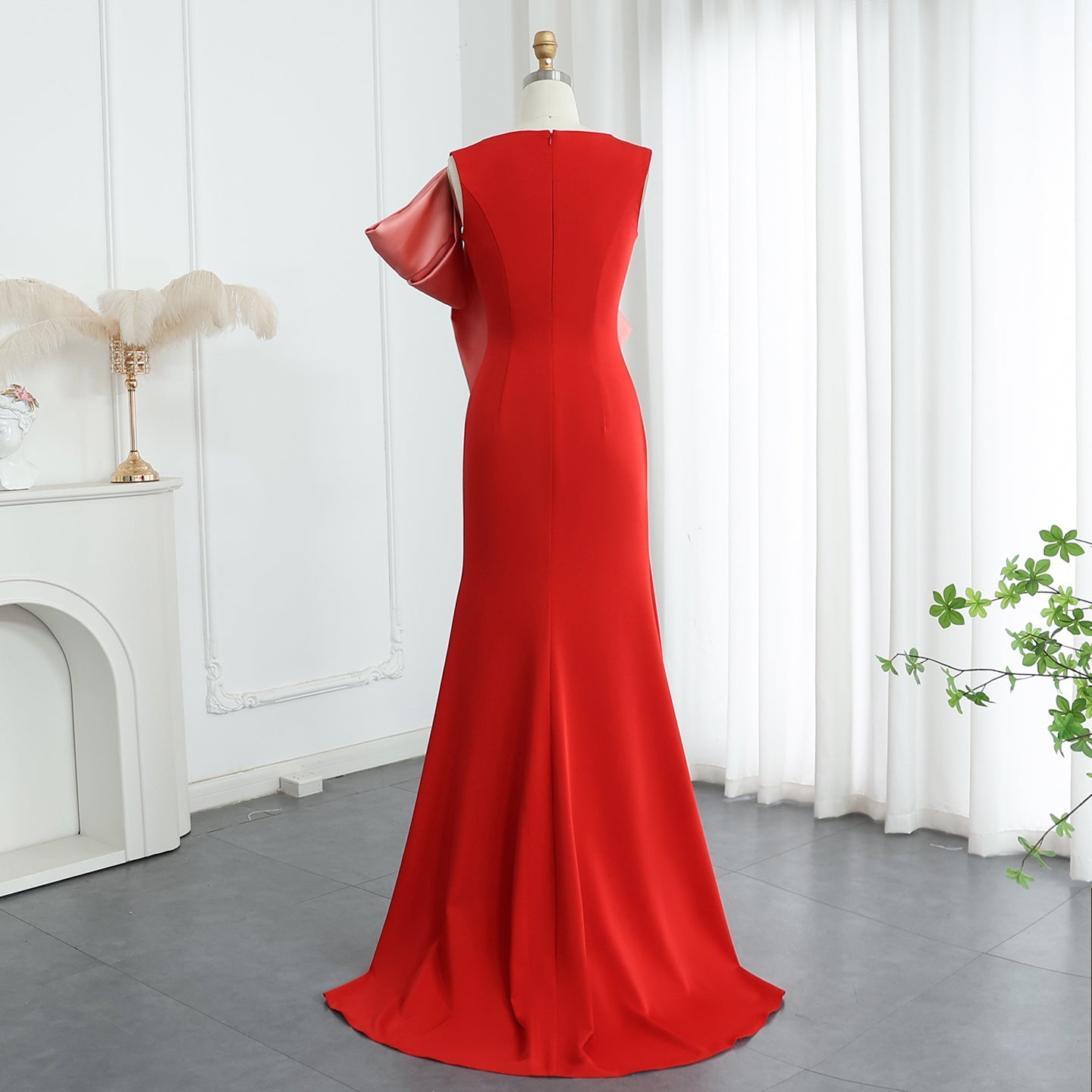 Elegant Navy Blue Satin Mermaid Evening Dresses with Lilac Bow SF121