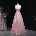 Elegant Pink Beaded Sleeveless Ball Gown Evening Dress SS702