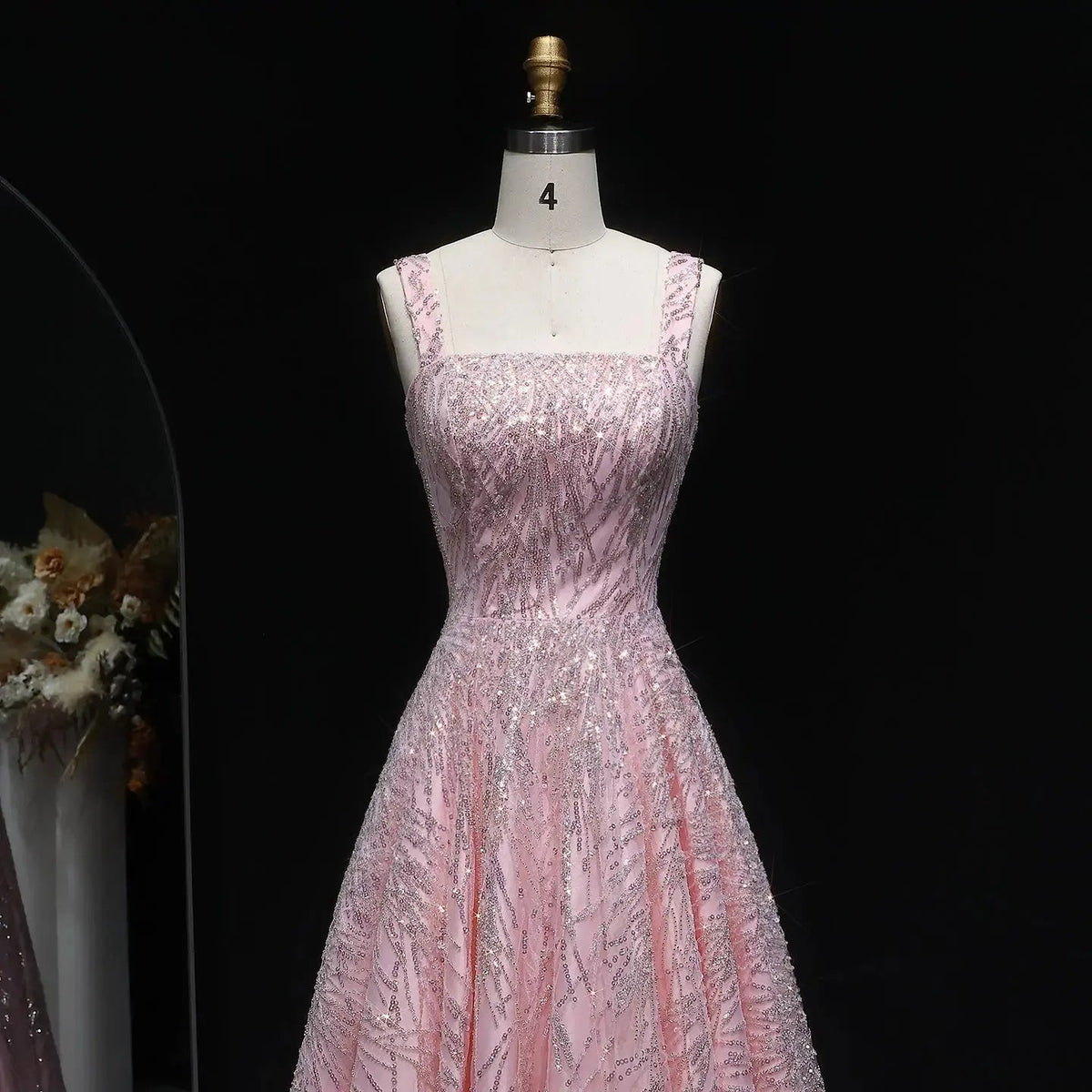 Luxury Pink Beaded Sleeveless Ball Gown Evening Dress SS702