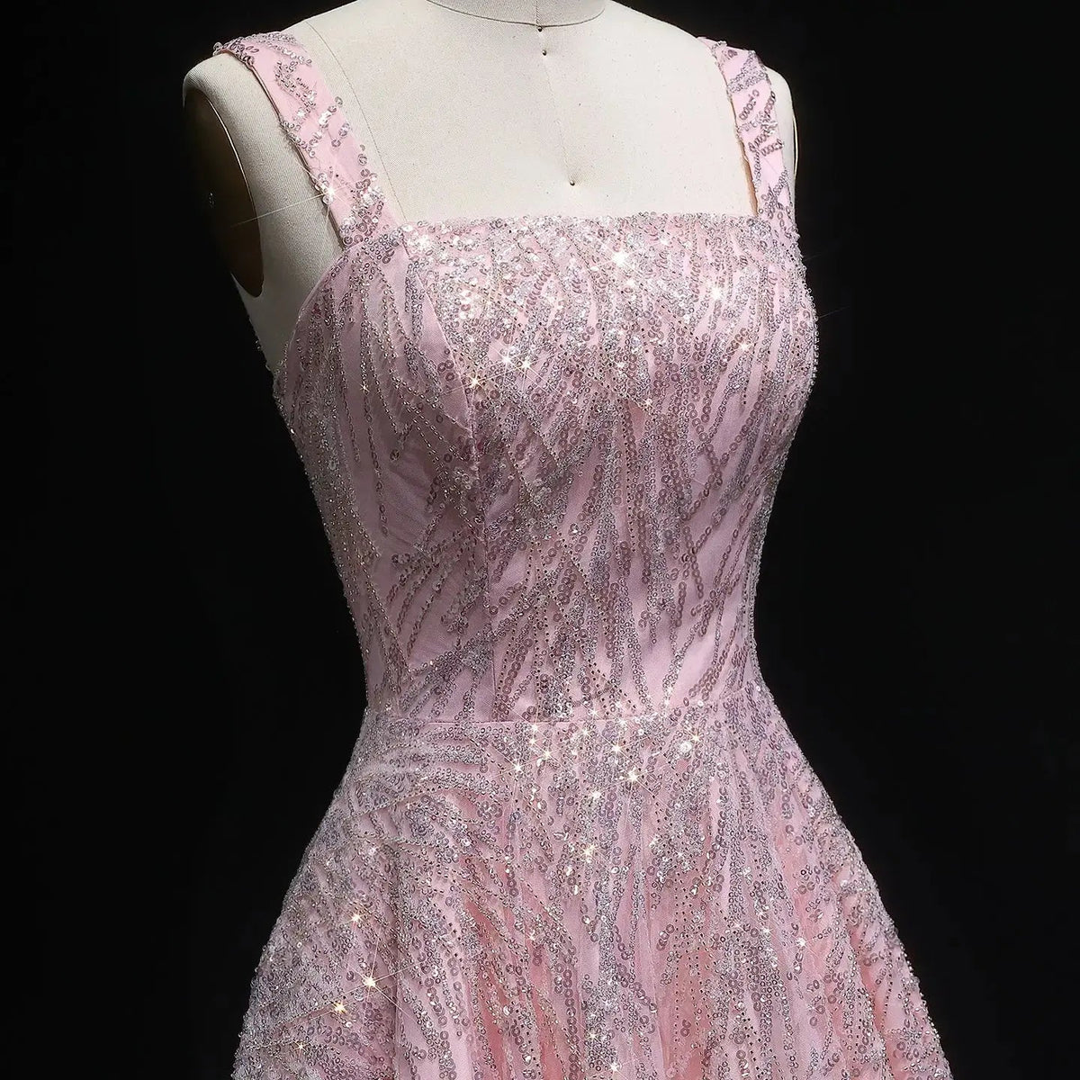Luxury Pink Beaded Sleeveless Ball Gown Evening Dress SS702