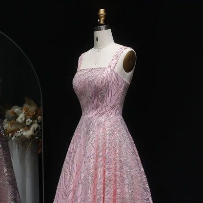 Luxury Pink Beaded Sleeveless Ball Gown Evening Dress SS702