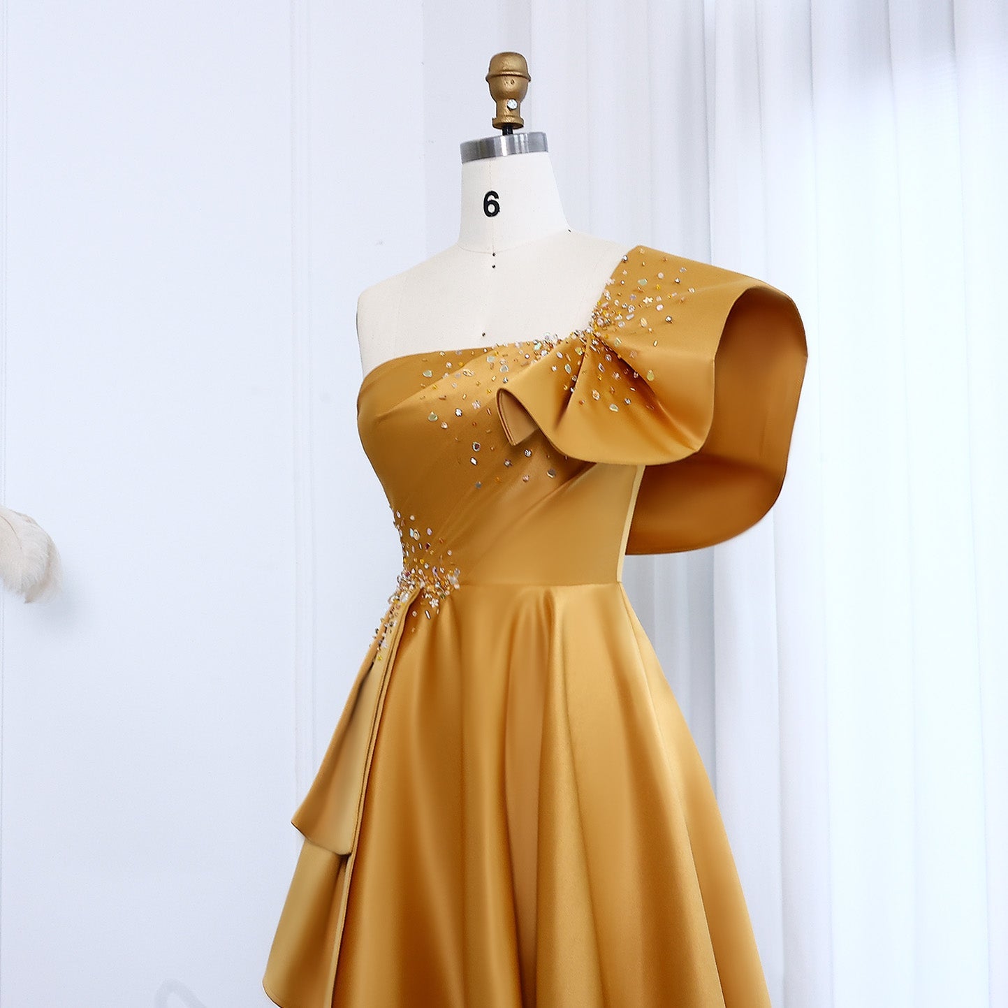 Elegant Crystal Lavender A-Line Pleats Satin Evening Dress SS592
