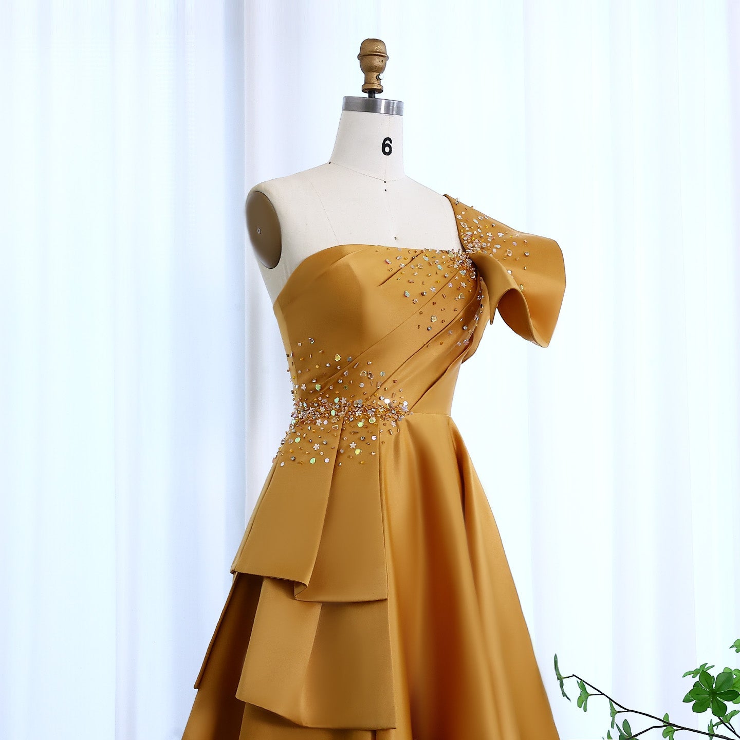 Elegant Crystal Lavender A-Line Pleats Satin Evening Dress SS592