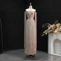 Elegant Gold Sparkling Beaded Fringe Trim Evening Dress SS232