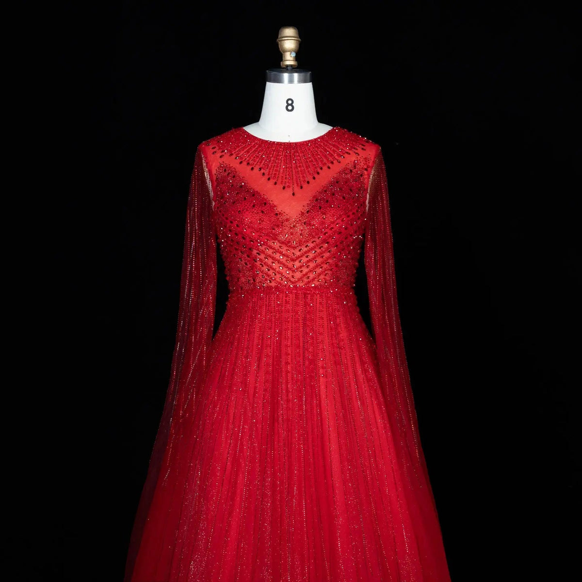 Glamorous Pink Illusion Neck Beaded Chiffon Evening Dress with Cape Sleeves SS054