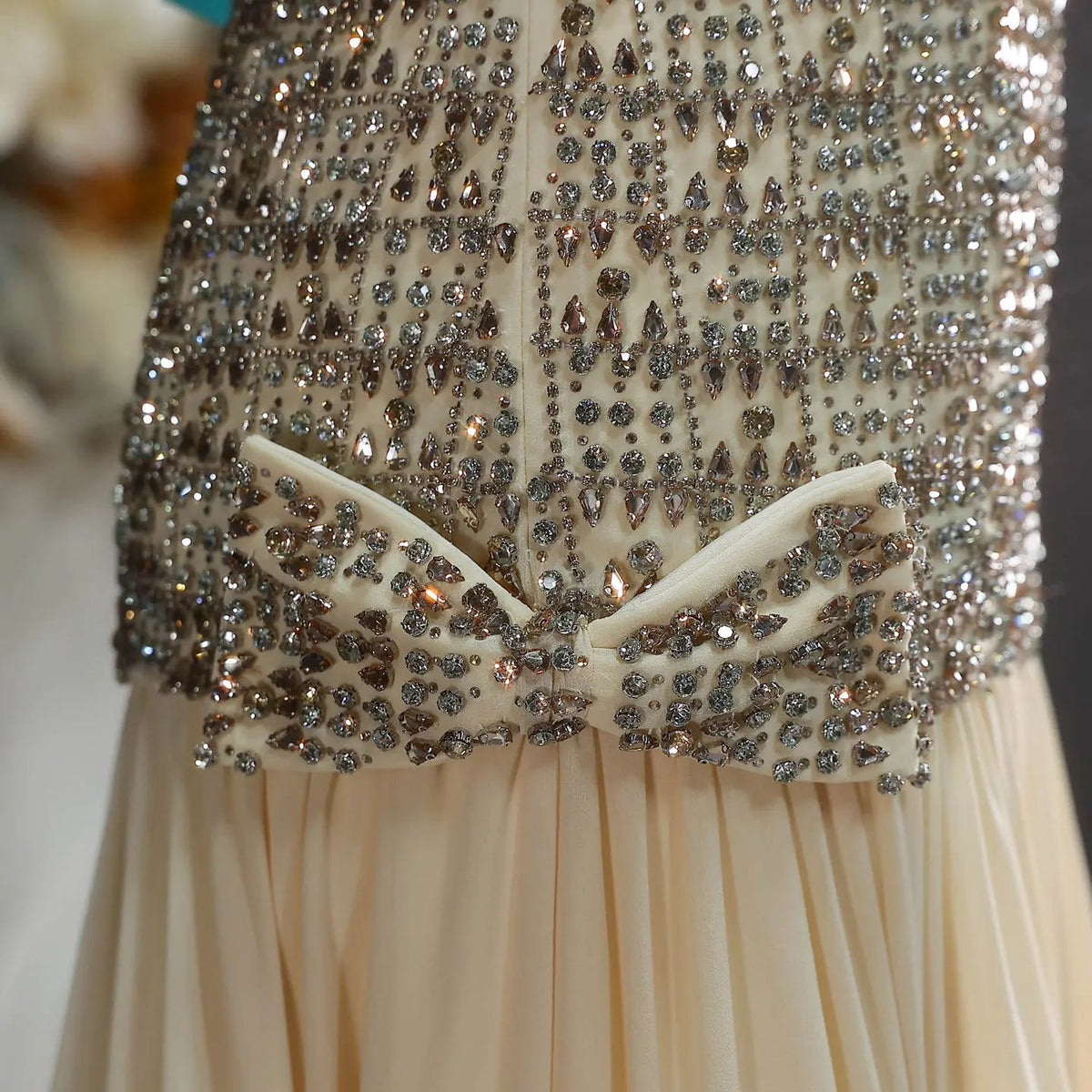 Opulent Gold Strapless Beaded Corset Evening Dress with Choker SS504