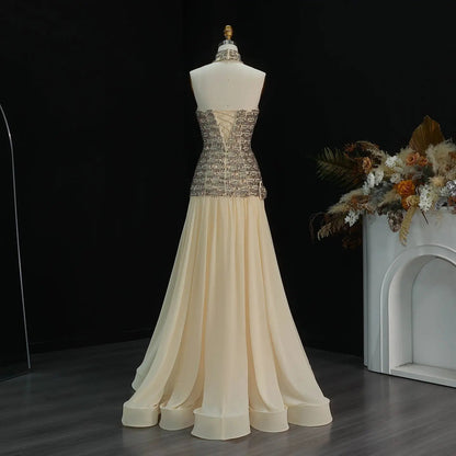 Opulent Gold Strapless Beaded Corset Evening Dress with Choker SS504