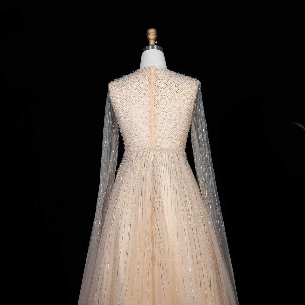 Glamorous Pink Illusion Neck Beaded Chiffon Evening Dress with Cape Sleeves SS054