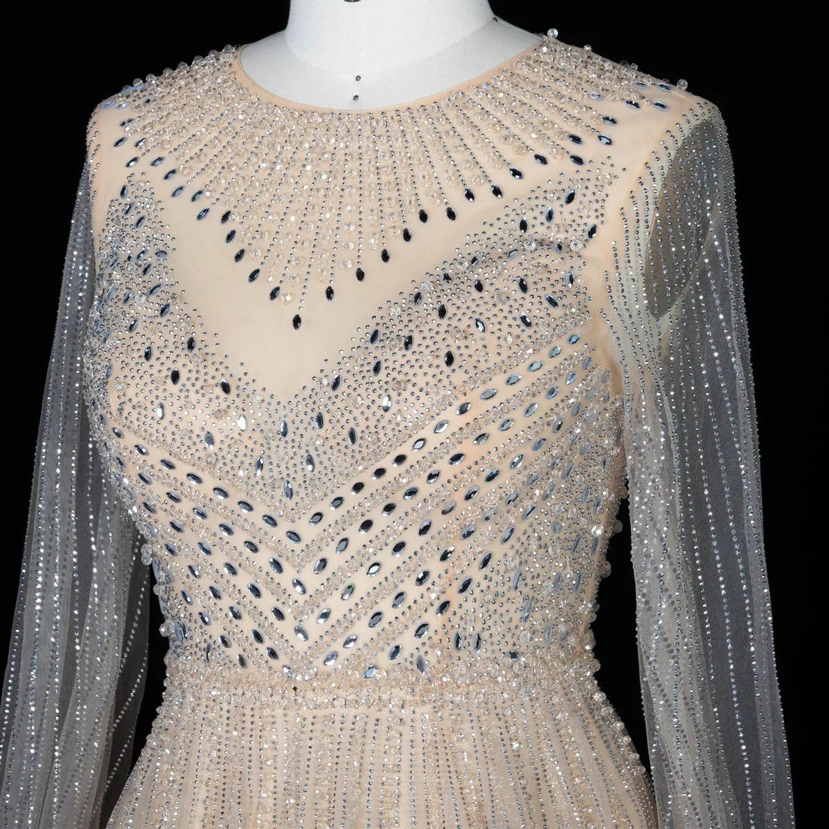 Glamorous Pink Illusion Neck Beaded Chiffon Evening Dress with Cape Sleeves SS054