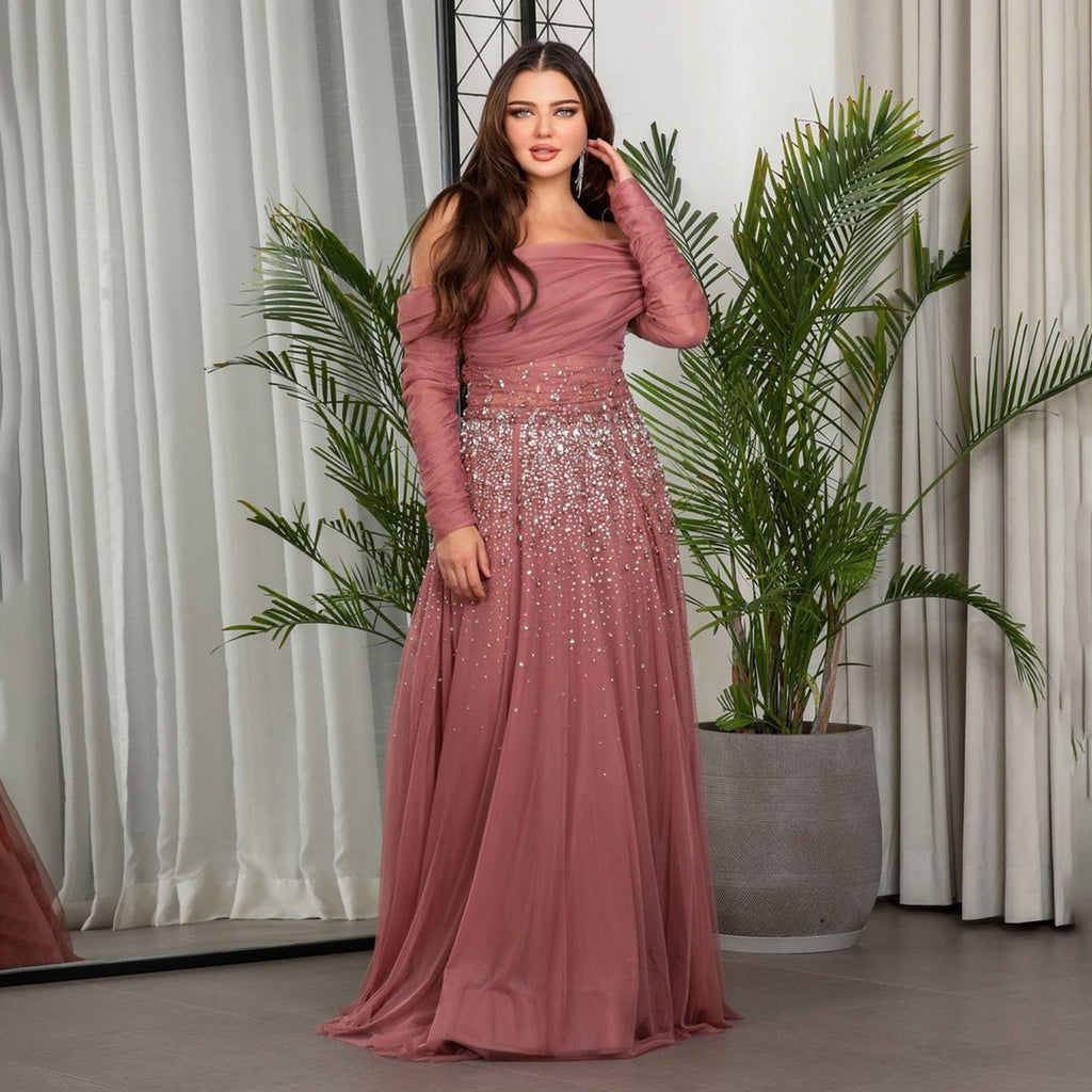 Luxury Crystal Royal Blue Long Sleeves Evening Dress SF333