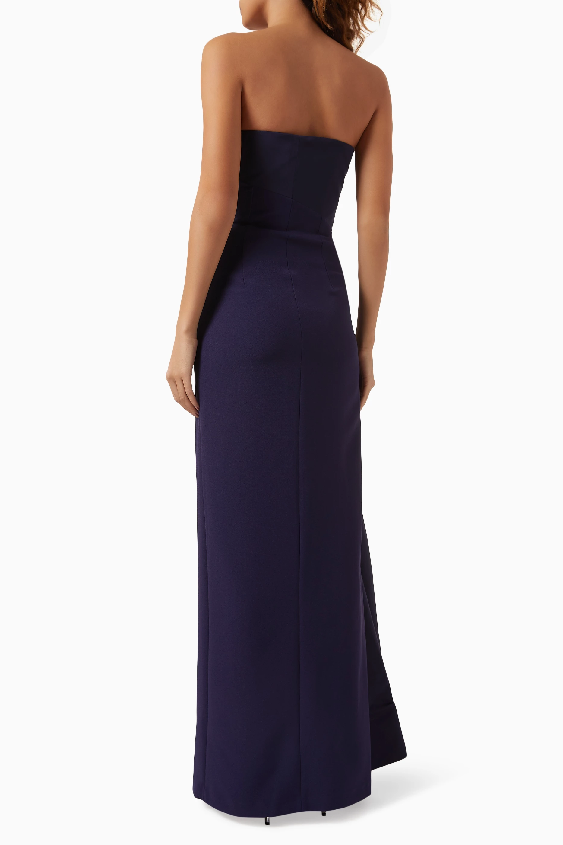 Elegant Navy Blue One Shoulder Form Evening Dress with Pleats SF214