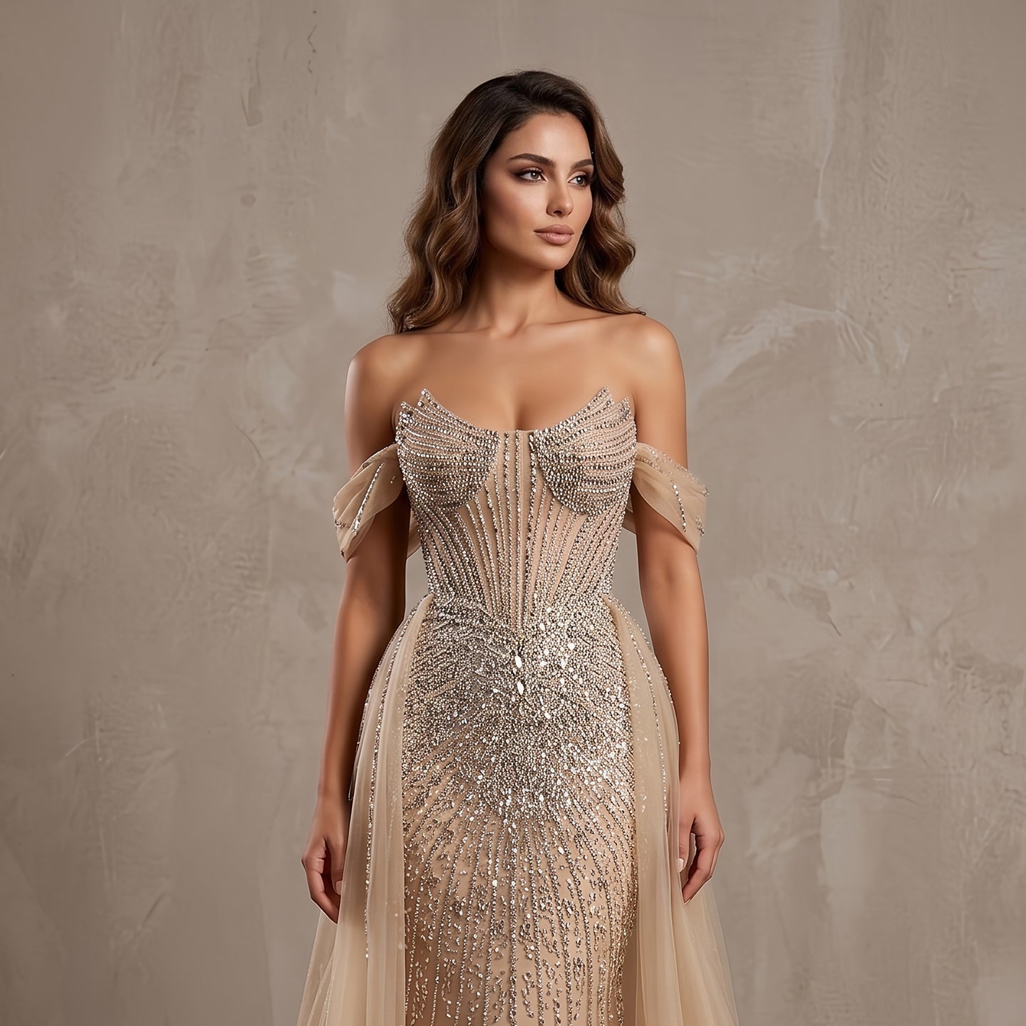 Luxury Pink Off-the-Shoulder Beaded Crystal Corset Evening Dress SS120