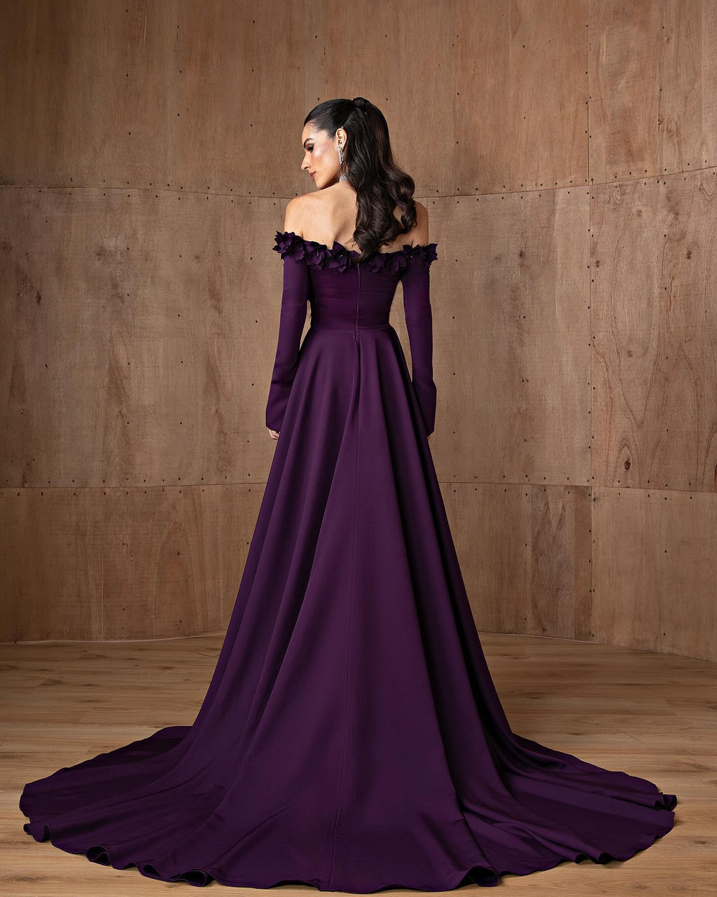 Elegant 3D Floral Purple Evening Dress with Overskirt SF376