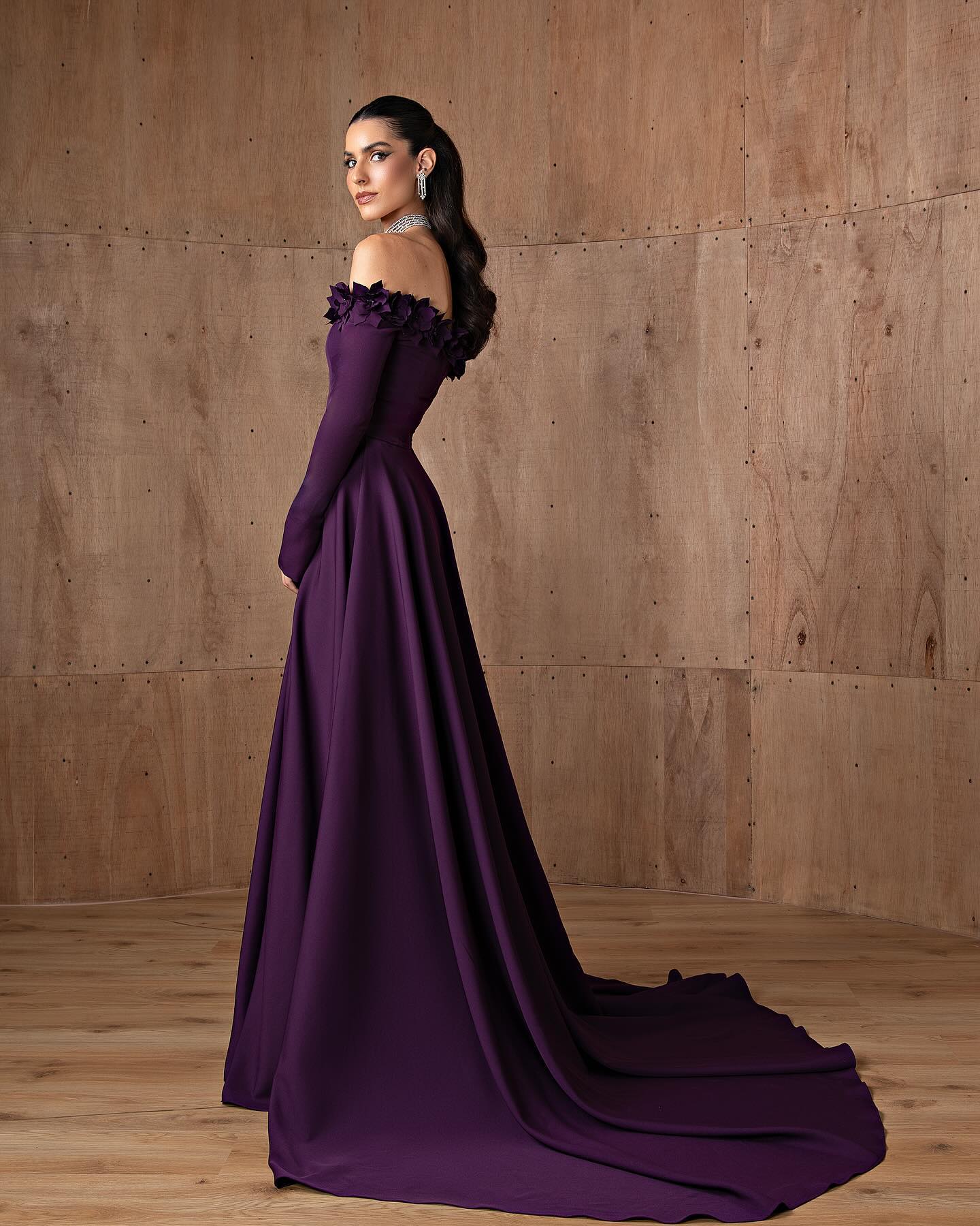 Elegant 3D Floral Purple Evening Dress with Overskirt SF376