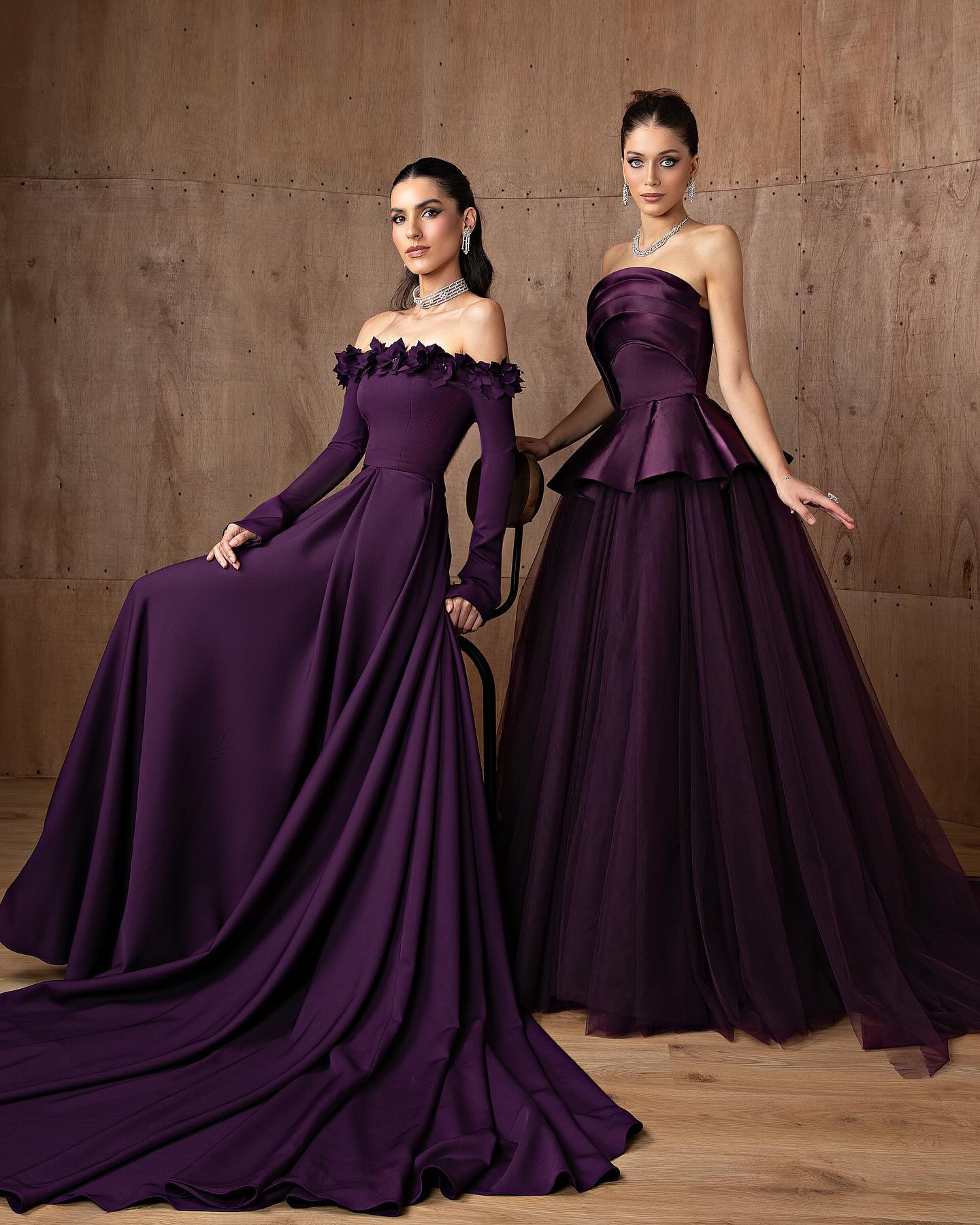 Elegant 3D Floral Purple Evening Dress with Overskirt SF376