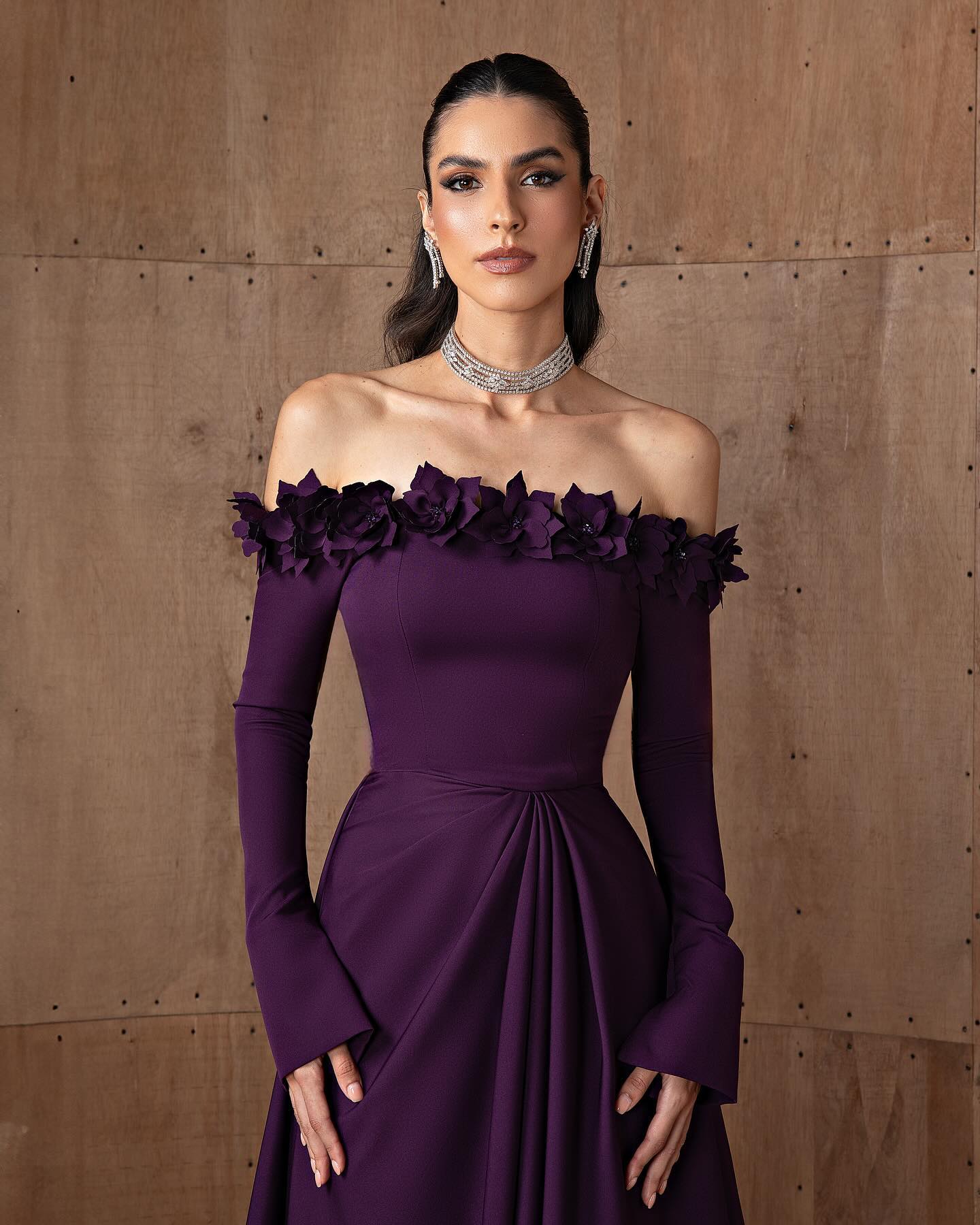 Elegant 3D Floral Purple Evening Dress with Overskirt SF376
