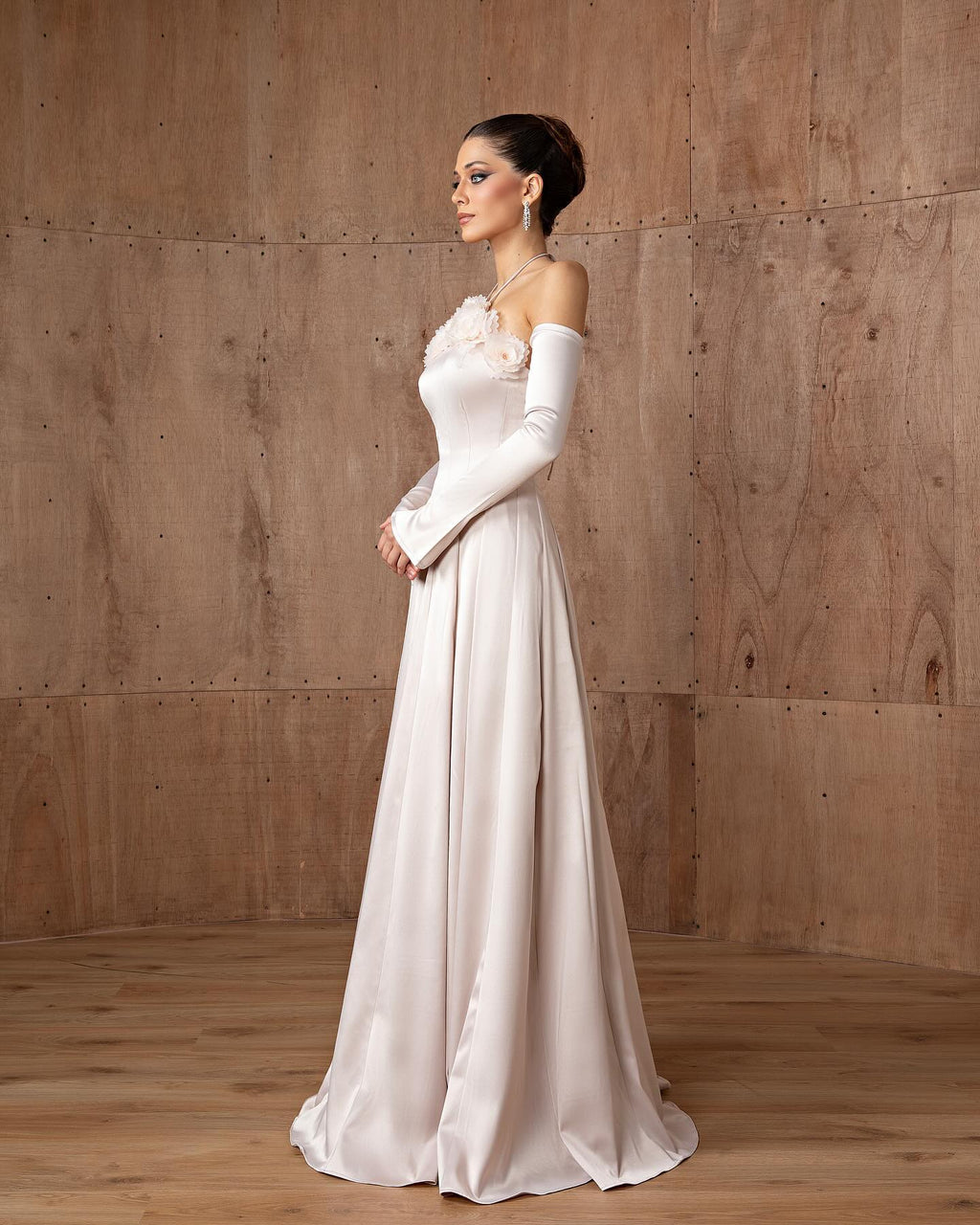 Luxury Light Pink A-Line Evening Dress with 3D Floral SF379