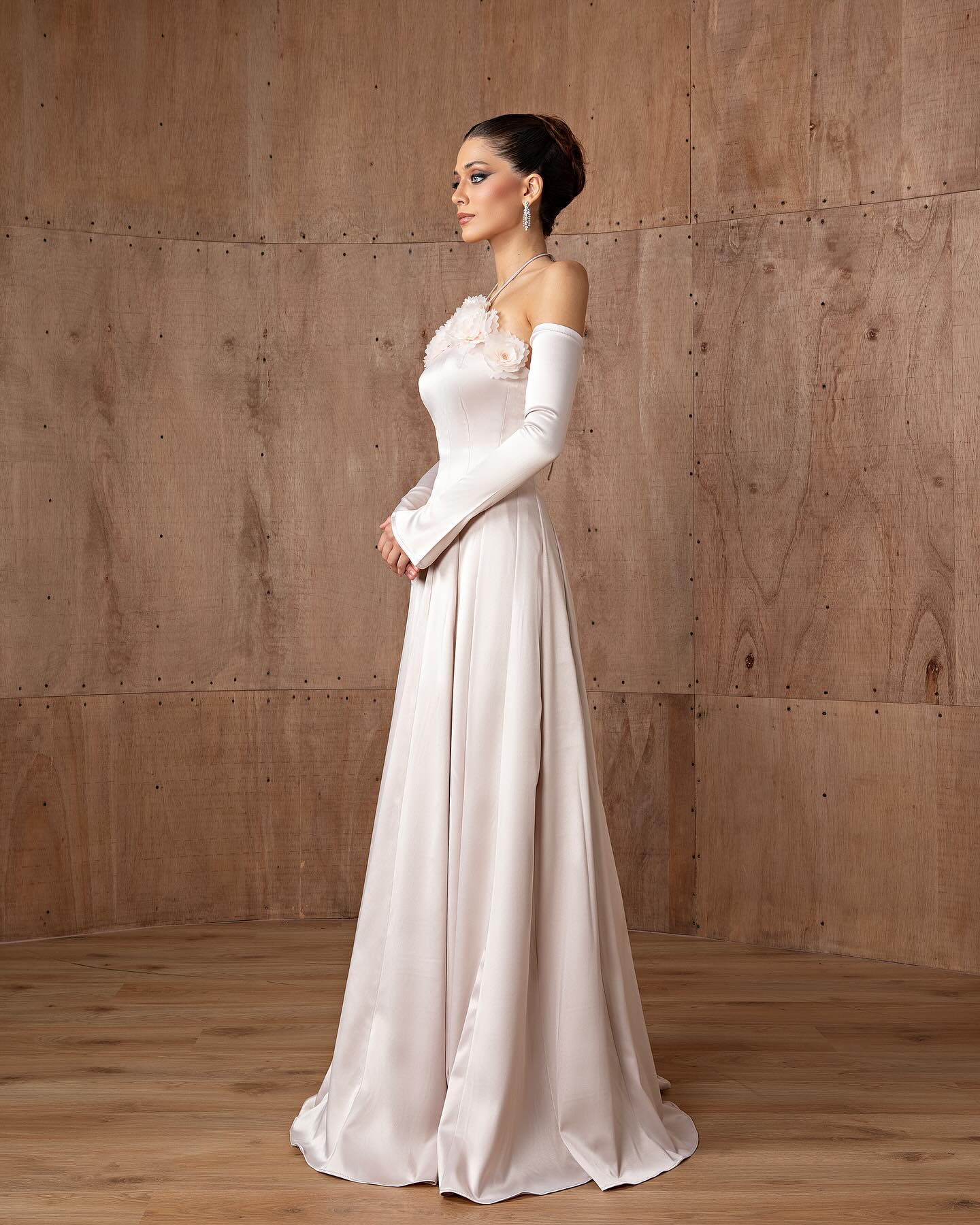Luxury Light Pink A-Line Evening Dress with 3D Floral SF379