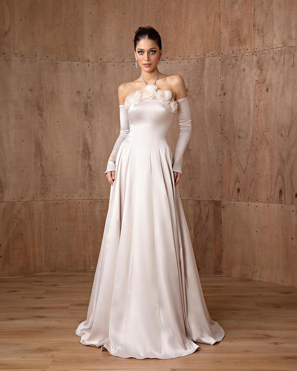Luxury Light Pink A-Line Evening Dress with 3D Floral SF379
