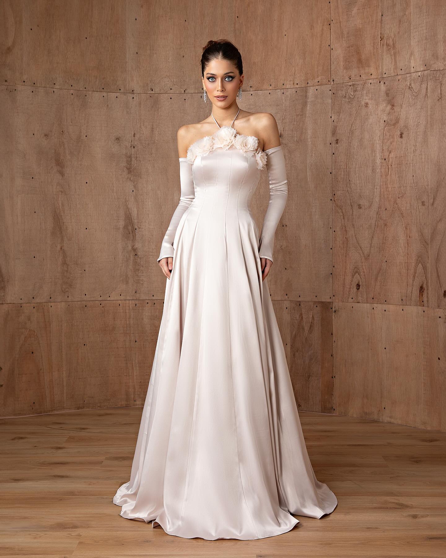 Luxury Light Pink A-Line Evening Dress with 3D Floral SF379