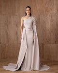 Gorgeous 3D Beads Floral Dusty Pink Evening Dress with Cape Sleeve SF555