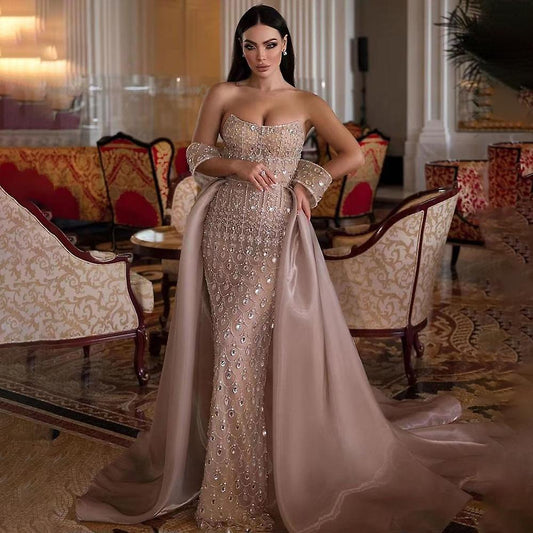 Luxury Champagne Mermaid Evening Dress with Overskirt SS168