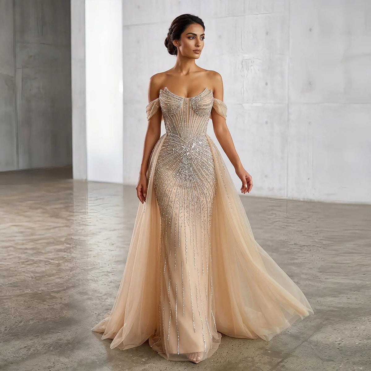 Glamorous Pink Off-the-Shoulder Beaded Crystal Corset Evening Dress SS120