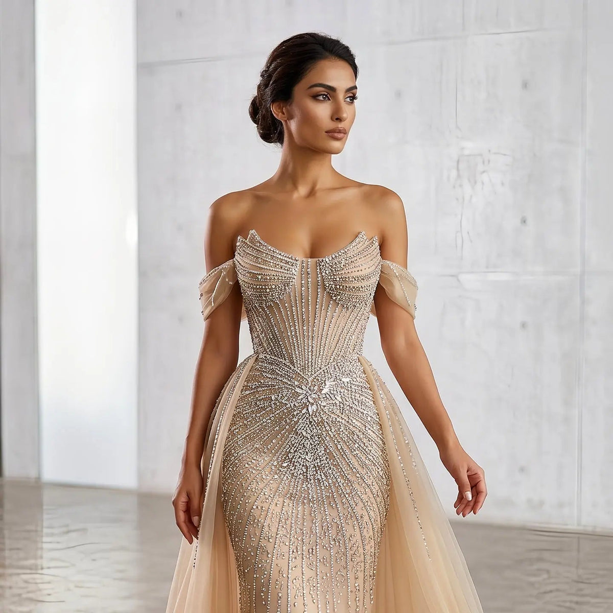 Glamorous Pink Off-the-Shoulder Beaded Crystal Corset Evening Dress SS120