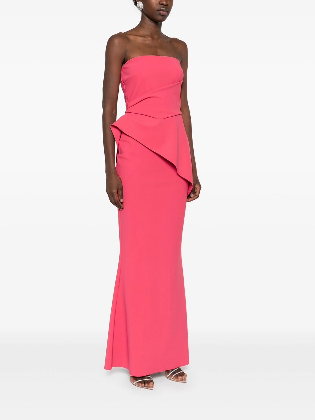 Elegant Coral Pink Strapless Evening Dress with Pleats SF213