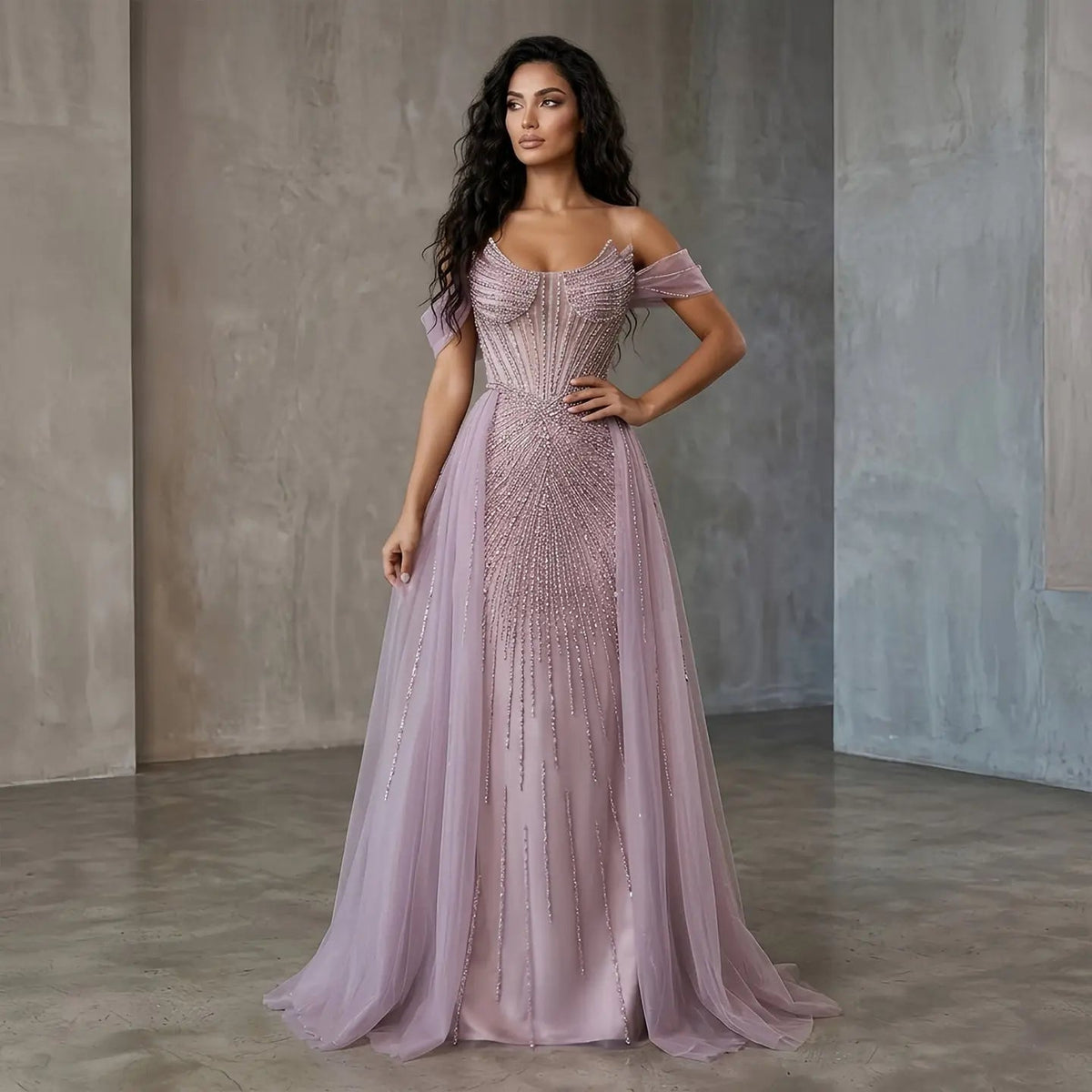 Glamorous Pink Off-the-Shoulder Beaded Crystal Corset Evening Dress SS120