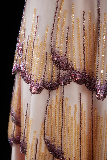 Luxury Mixed Purple Beaded Sequin Tiered Strapless A-Line Evening Dress SS657