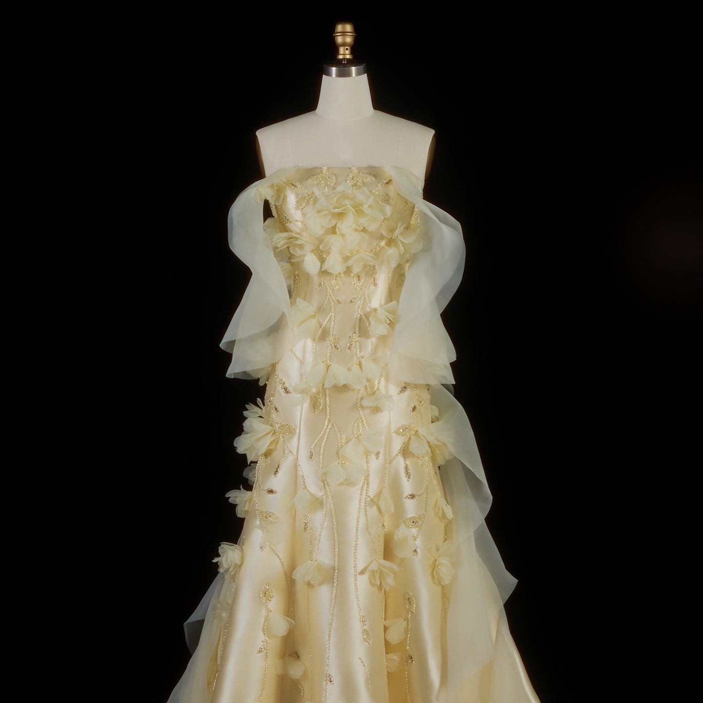 Elegant Yellow Off-the-Shoulder 3D Floral Evening Dress SS505