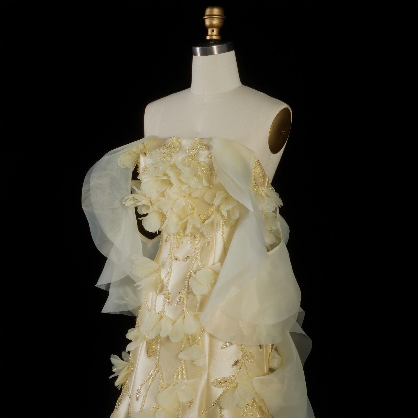 Elegant Yellow Off-the-Shoulder 3D Floral Evening Dress SS505