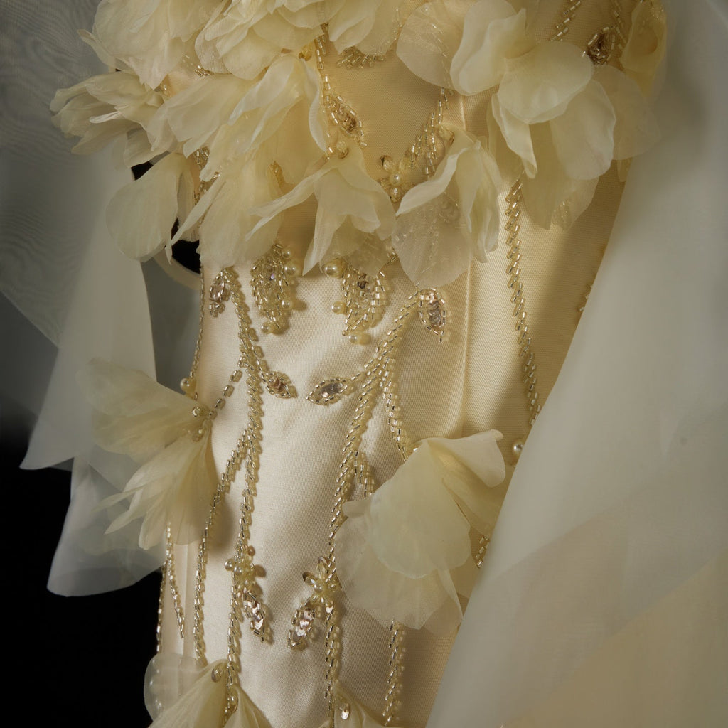 Elegant Yellow Off-the-Shoulder 3D Floral Evening Dress SS505