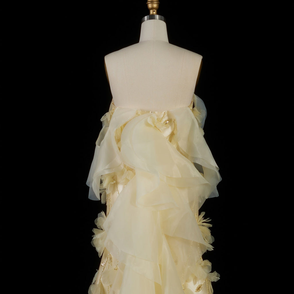 Elegant Yellow Off-the-Shoulder 3D Floral Evening Dress SS505