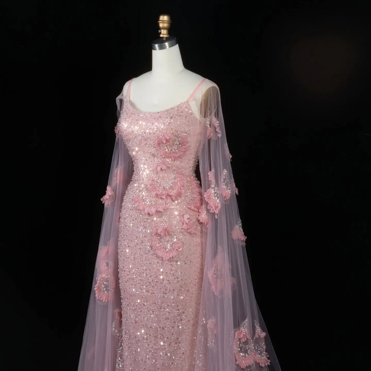 Pink  Sheer Tulle Romantic Mermaid   Sequins 3D Floral Evening Dress  SS472