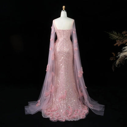 Pink  Sheer Tulle Romantic Mermaid   Sequins 3D Floral Evening Dress  SS472