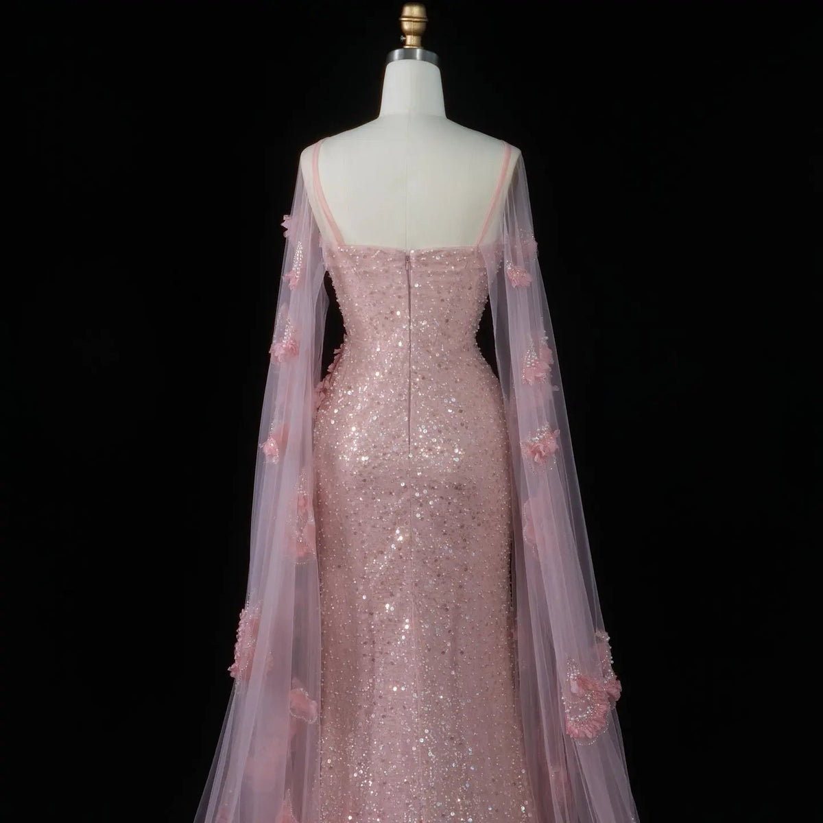 Pink  Sheer Tulle Romantic Mermaid   Sequins 3D Floral Evening Dress  SS472