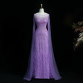 Luxury Lilac Feathers Evening Dresses with Cape Sleeves SS196